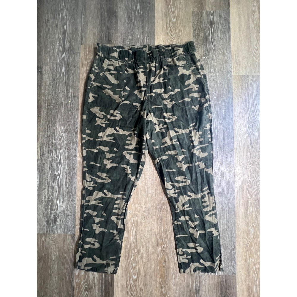 Soho Street Pants Womens XL Green Camo Elastic Waist Relaxed Utility Trousers